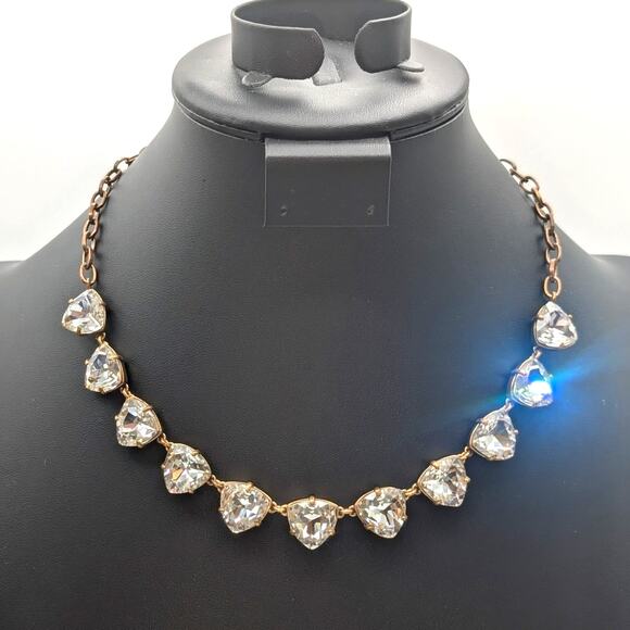 Stella & Dot Large Trillion Rhinestone Antiqued Gold Tone Necklace - Picture 6 of 6